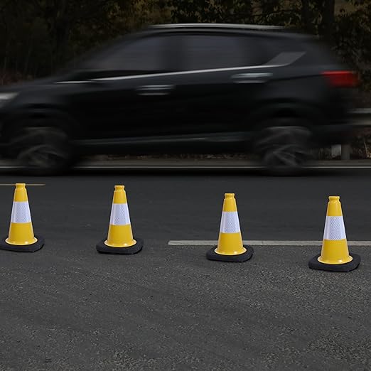 OrangeStar 8-Pack 12" Traffic Cones, Yellow Safety Cones with Reflective Collar, Weighted Base for Driving Practice, Parking Lots, Construction, Flexible PVC, Indoor & Outdoor Use