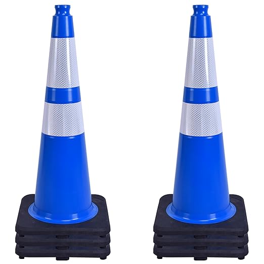 OrangeStar 6-Pack 28" Traffic Cones, Blue Safety Cones with Reflective Collars, Heavy Duty Base for Construction, Parking Lot, Road Work, Flexible PVC, Indoor & Outdoor Use