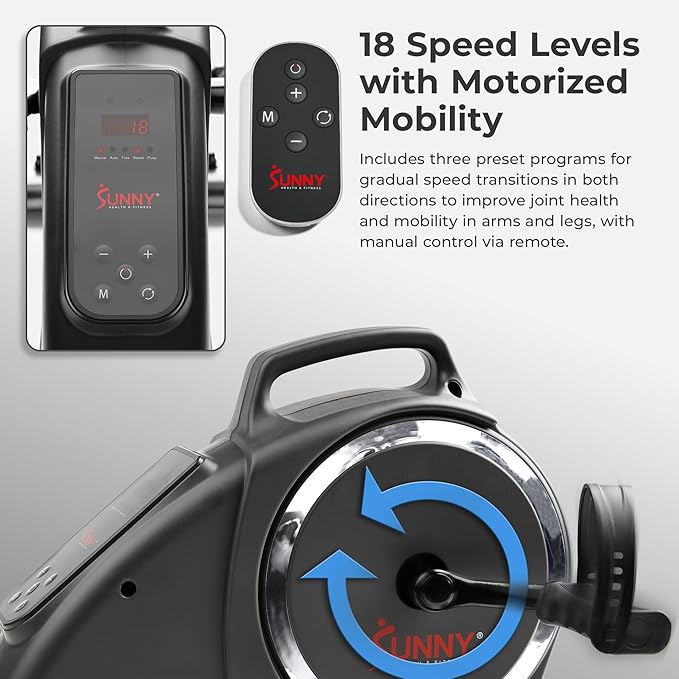 Sunny Health & Fitness Dual Function Under-Desk Bike Trainer, Mini Exercise Machine for Senior Training, Arm/Leg Cardio Cycle Workout, Optional Magnetic, Motorized w/Free SunnyFit App Connection