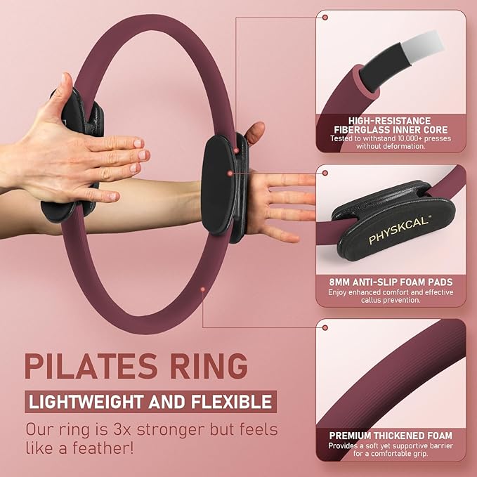 Pilates Kit, 15-Inch Pilates Ring with 1x Core Ball, 3X Resistant Loops and 2X Flex Bands, Home Pilates on Mat Essential Kit