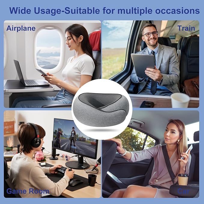 Neck Travel Pillow for Airplanes, Memory Foam Pillows for Travel Long Flight, Comfortable & Portable Neck Airplane Pillow Designed for Travel, Airport,Trains,Car Driving,Office