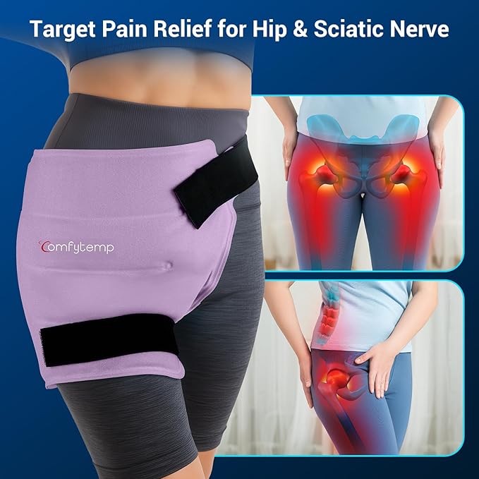 Comfytemp Hip Ice Pack Wrap for Sciatica, Hip Replacement, Fracture, Pain Relief, Reusable Gel Ice Pack for Injuries, Cold Compress Physical Therapy Recovery Gift Men Women FSA Eligible HSA Item (S/M)
