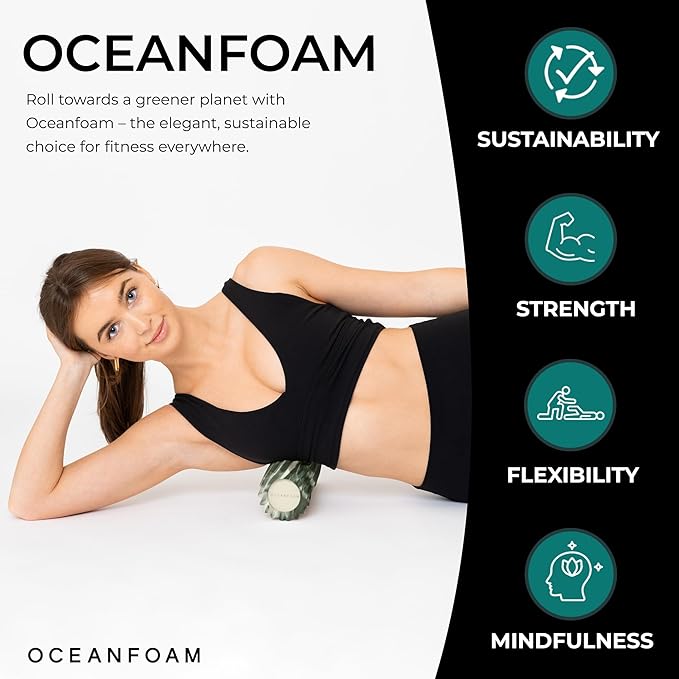 Oceanfoam Ripple Travel Foam Roller (11" x 3.35") Firm Mini Foam Roller for Physical Therapy, Deep Tissue Massage, Back Pain - High Density, Ergonomic Wave Textured - Yoga, Exercise (Hunter Marbled)