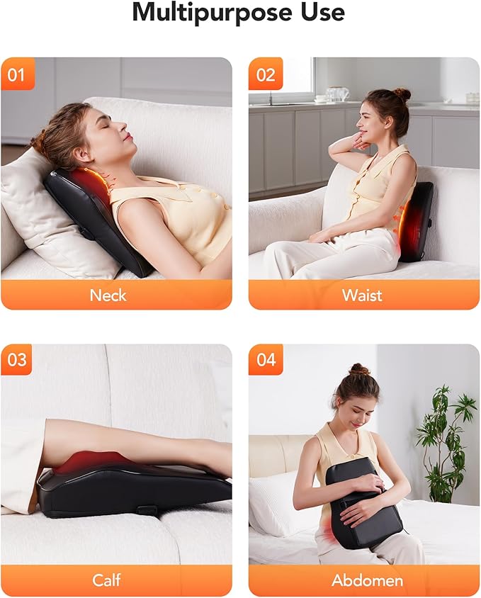 Back Massager with Heat, Neck Massager for Pain Relief Deep Tissue 3D Shiatsu Kneading Electric Massage Pillow for Whole Body Relaxation, Home, Car, Office Use, for Mom, Dad, Women, Men