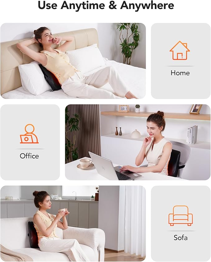 Back Massager with Heat, Neck Massager for Pain Relief Deep Tissue 3D Shiatsu Kneading Electric Massage Pillow for Whole Body Relaxation, Home, Car, Office Use, for Mom, Dad, Women, Men