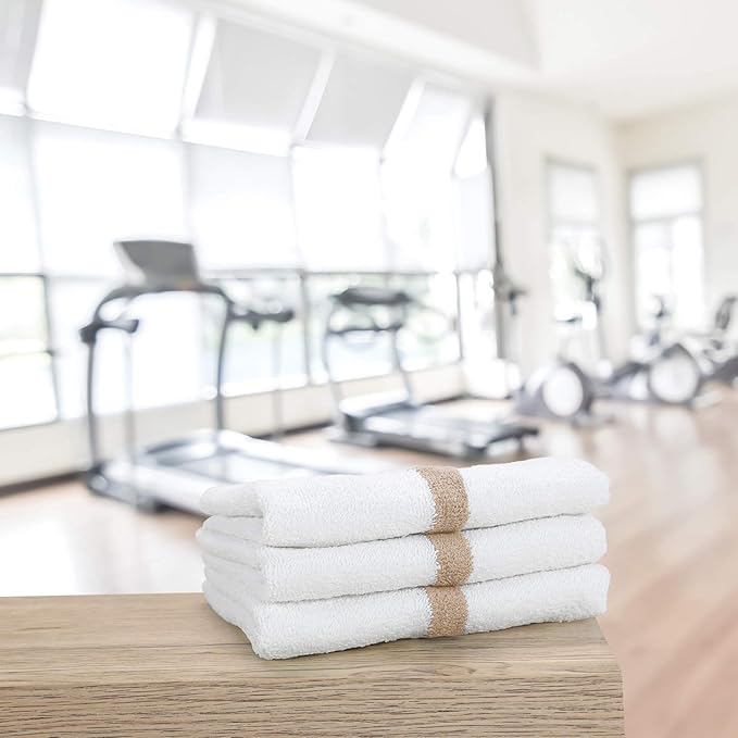 Arkwright White Hand Gym Towels - Pack of 12 - Bulk 100% Cotton Soft Quick Dry Sweat Absorbent Hotel Quality Towels for Workout, Bathroom, Spa, Pool, 16 x 27 in, Beige