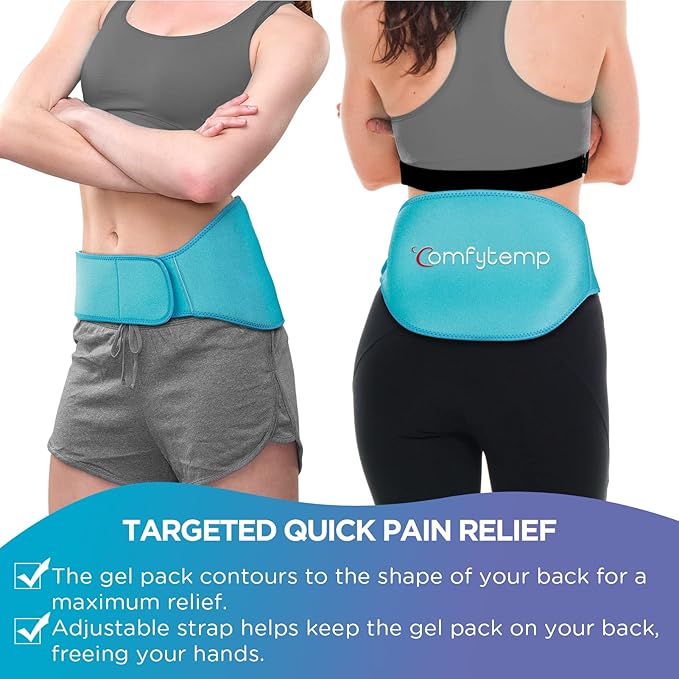 Comfytemp Ice Pack for Lower Back Pain Relief, HSA Approved, Reusable Gel Ice Wrap for Sciatica Nerve Injury, Hot Cold Compress Lumbar Brace for Herniated Disc, Waist Coccyx, Surgery Recovery Items