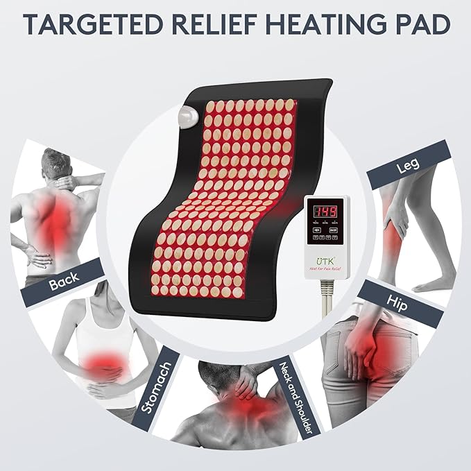 UTK Upgrade Far Infrared Heating Pad for Back, 5X Deeper Pain Relief Pure Jade Heating Pad with 153 Natural Jades, Hotter to 159℉, Weighted Electric Mat with Larger Heat Area, 4H Auto-Off, 31"x 21"