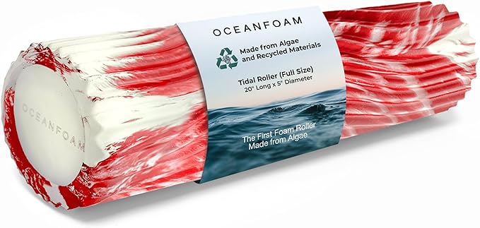 Oceanfoam Tidal Roller - Red Marbled - Muscle Massage Foam Roller for Back Pain & Stretching - Firm and Ergonomic Wide Wave Textured - Yoga, Athletics, & Wellness - Full Size, 20" x 5"