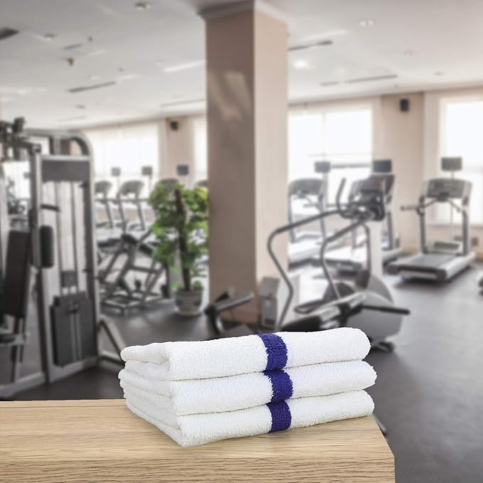 Arkwright White Hand Gym Towels - Pack of 12 - Bulk 100% Cotton Soft Quick Dry Sweat Absorbent Hotel Quality Towels for Workout, Bathroom, Spa, Pool, 16 x 27 in, Blue