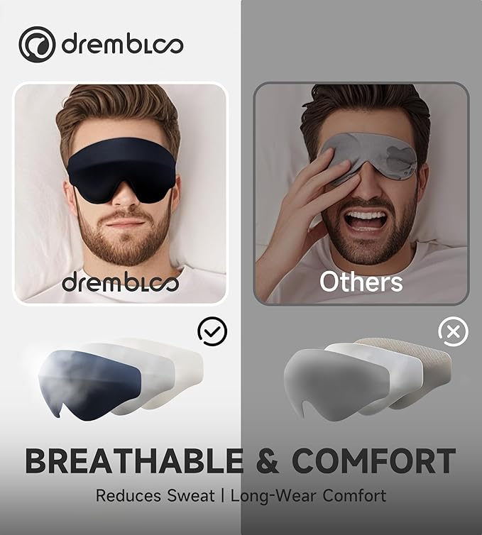Sleep Mask with 3D Contoured Memory Foam, Zero Light Leakage Nose Bridge, Breathable Eye Cover for Side Sleepers, Travel, Office Nap & Insomnia Relief,Navy