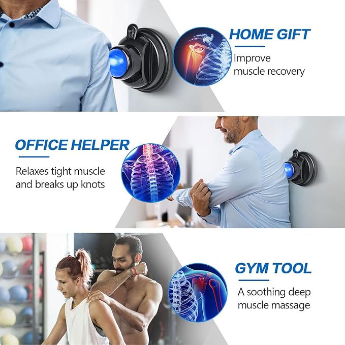 Massage Ball, Mountable Muscle Massage Roller for Pain Relief, Suction Cup Self Back Massager Roller and Trigger Point Massager to Relieve Muscle Knots, Hands-Free - 2 Balls