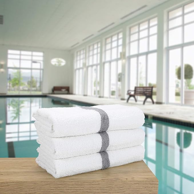 Arkwright White Bath Gym Towel - Case of 60 - Bulk 100% Cotton Soft Quick Dry Sweat Absorbent Hotel Quality Towels for Workout, Bathroom, Spa, Pool, 22 x 44 in, Grey