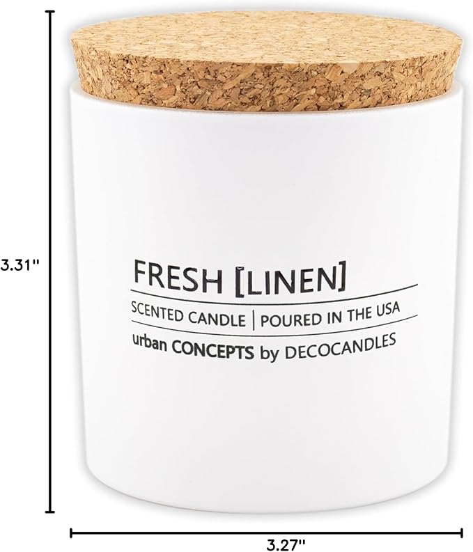 Urban Concepts by DECOCANDLES - Fresh Linen - Highly Scented Soy Candle - Long Lasting - Hand Poured in USA (9 Oz. Cork)
