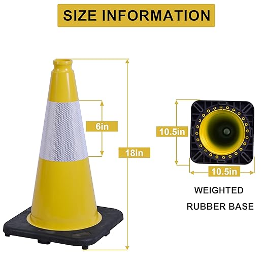 OrangeStar 8-Pack 18" Traffic Cones, Yellow Safety Cones with Reflective Collar, Weighted Base for Driving Practice, Parking Lots, Construction, Flexible PVC, Indoor & Outdoor Use