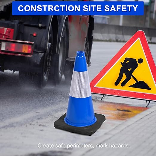 OrangeStar 18" Traffic Cones 4-Pack Blue Safety Cones with Reflective Collars, Heavy Duty Base for Construction, Parking Lot, Road Work, Flexible PVC, Indoor & Outdoor Use