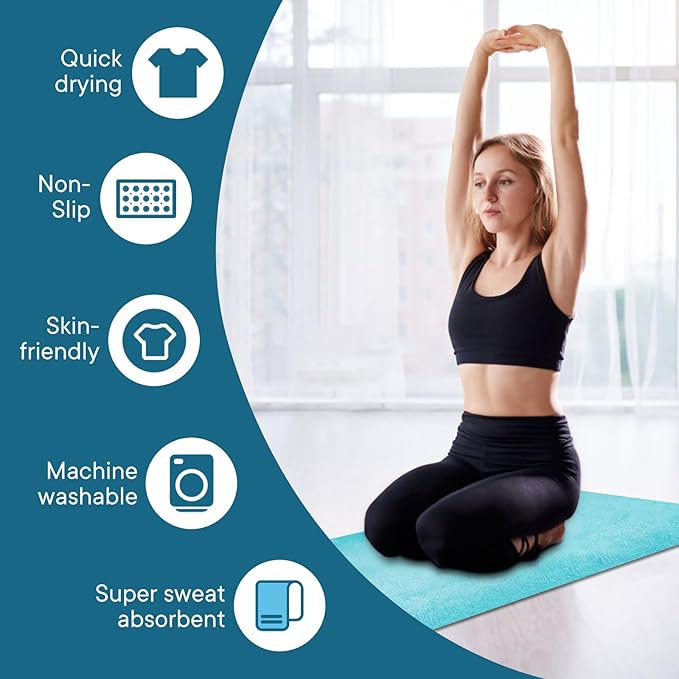 Yoga Towels, Non Slip Hot Yoga Mat Towel with Grip Dots,Super-Absorbent Soft Microfiber Yoga Blanket for Pilates, Fitness and Workout 72inch x 24inch