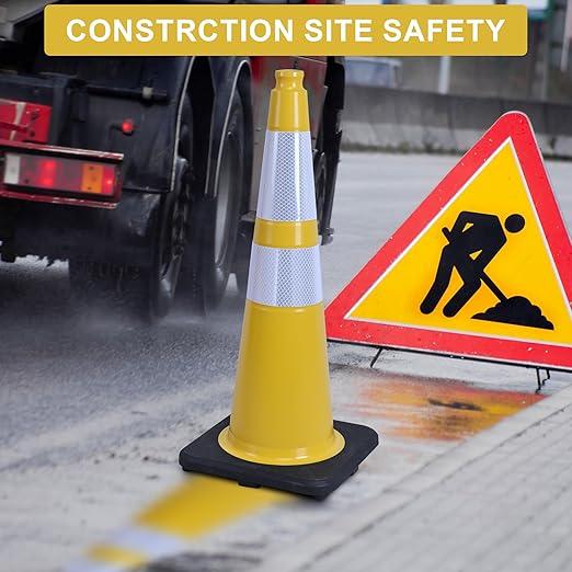OrangeStar 8-Pack 28" Traffic Cones, Yellow Safety Cones with Reflective Collars, Heavy Duty Base for Construction, Parking Lot, Road Work, Flexible PVC, Indoor & Outdoor Use