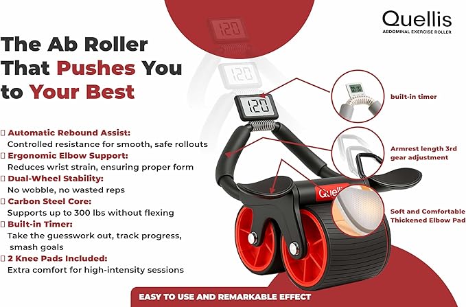 AB Roller for Men & Women – Core Strength Training Wheel Set with Elbow Support & 2 Knee Pads – Abdominal Exercise Roller for Core Stability, Belly Fat Reduction, and Total Body Workout Equipment