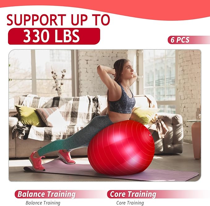 Hungdao 6 Pack Exercise Ball Bulk Inflatable Pregnancy & Workout Ball 22 Inch Heavy Duty Pilates Ball for Yoga Stretching Therapy Balance Physical Fitness