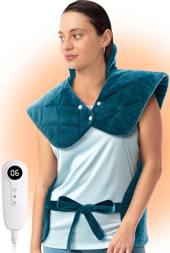 Weighted Electric Heating Pad for Neck, Shoulders and Back Pain Relief | Father's Day Gifts for Dad Husband,Gifts for Men Women, Birthday, Christmas | Fast Heating, 6 Heat Settings, 4 Timers, Auto‑Off