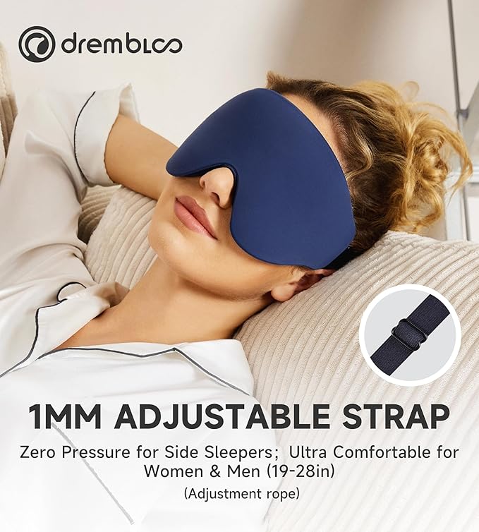 Sleep Mask with 3D Contoured Memory Foam, Zero Light Leakage Nose Bridge, Breathable Eye Cover for Side Sleepers, Travel, Office Nap & Insomnia Relief,Navy
