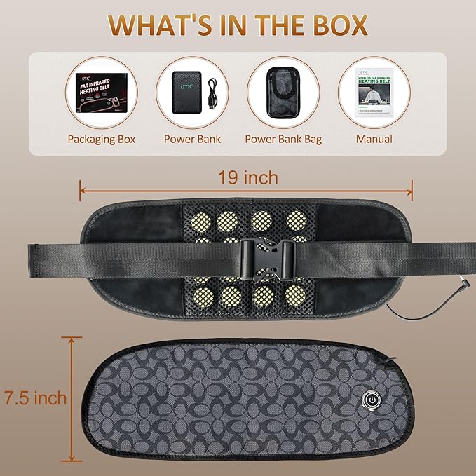UTK Cordless Heating Pad for Back Pain Relief, Portable Far Infrared Heating Pads for Lower Back and Abdomen, Gift for Women Men, Hot to 149℉, 3 Heat, 16 Natural Jade, 2H Auto-Off