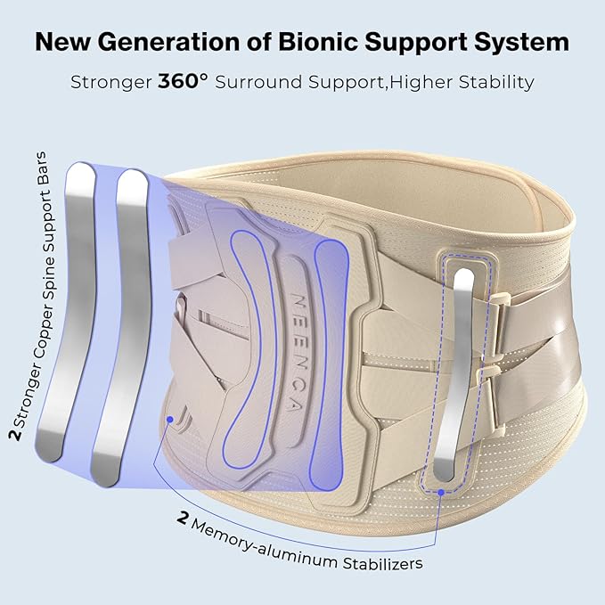 NEENCA Back Brace for Lower Back Pain Relief with Bionic Support System, Lumbar Support Belt for Women&Men with Lumbar Pad, Soft Breathable 3D Knit Fabric for Herniated Disc, Sciatica, Scoliosis...