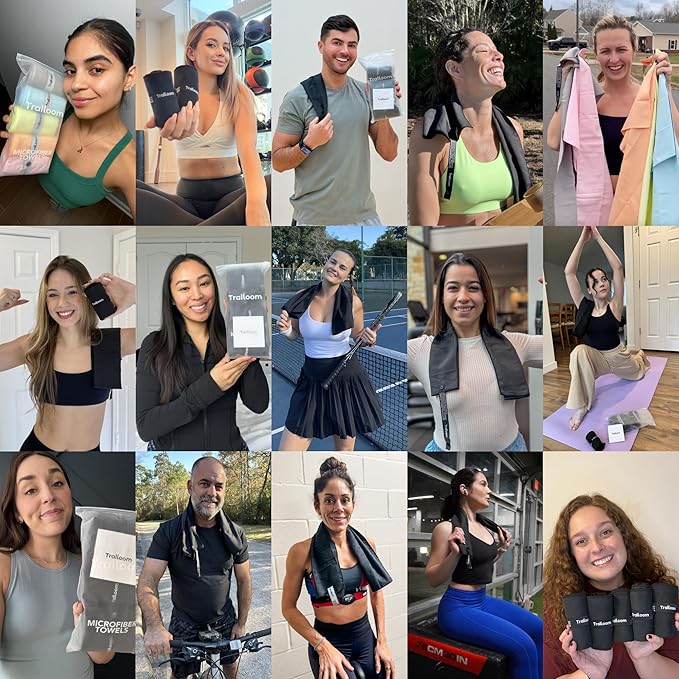 Microfiber Workout Towels - Quick Dry, Highly Absorbing, Odor-Free, for Men & Women - Gym Sweat Sports Towel for Hot Yoga, Tennis, Running, Exercise, Working Out, Camping, Set of 5 Black