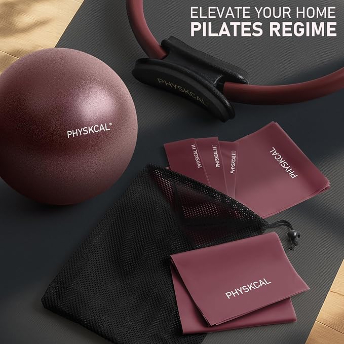 Pilates Kit, 15-Inch Pilates Ring with 1x Core Ball, 3X Resistant Loops and 2X Flex Bands, Home Pilates on Mat Essential Kit