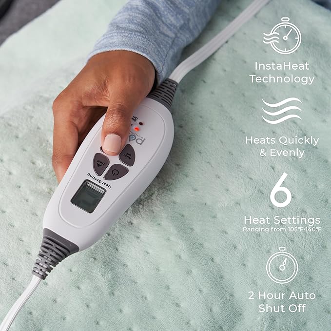 Pure Enrichment WeightedWarmth Extra-Wide Weighted Heating Pad for Cramps, Back, & Shoulder Joint Relief, 3.5 lbs, 6 Heat Settings, Microplush, Machine Washable, 2 Hr Auto Shut-Off, 20”x24” (Jade)