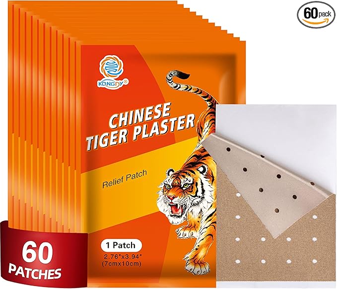 60 PCS Tiger Patches, Heat Patches, Chinese Red Tiger Hot Capsicum Patch, Relieving Back, Knee, Neck and Shoulder, Joint & Muscle