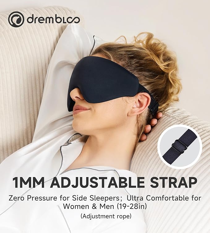 Sleep Mask with 3D Contoured Memory Foam, Zero Light Leakage Nose Bridge, Breathable Eye Cover for Side Sleepers, Travel, Office Nap & Insomnia Relief,Black