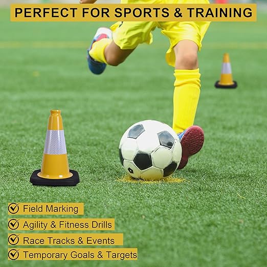 OrangeStar 8-Pack 12" Traffic Cones, Yellow Safety Cones with Reflective Collar, Weighted Base for Driving Practice, Parking Lots, Construction, Flexible PVC, Indoor & Outdoor Use