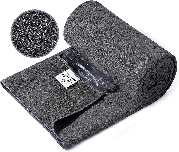 Heathyoga Yoga Mat Towel Non Slip for Hot Yoga Towel with Silicone Grip & Free Spray Bottle, 72"X26" Extra Large Microfiber Yoga Towel for Bikram, Pilates, Fitness