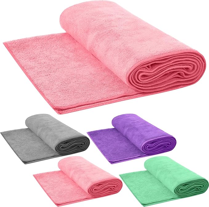Breling 4 Pcs Hot Yoga Towels Bulk Non Slip Microfiber Anti Slip Absorbent Multicolor Wicking Pilates Yoga Mat Towel for Women Men Pilates, 27" x 72" (Vivid)