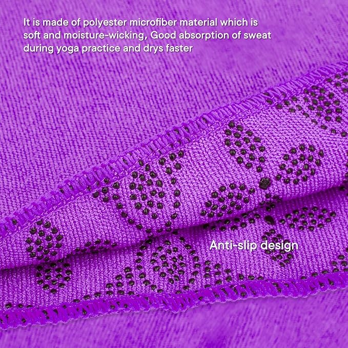 Yoga Towels, Non Slip Hot Yoga Mat Towel with Grip Dots,Super-Absorbent Soft Microfiber Yoga Blanket for Pilates, Fitness and Workout 72inch x 24inch