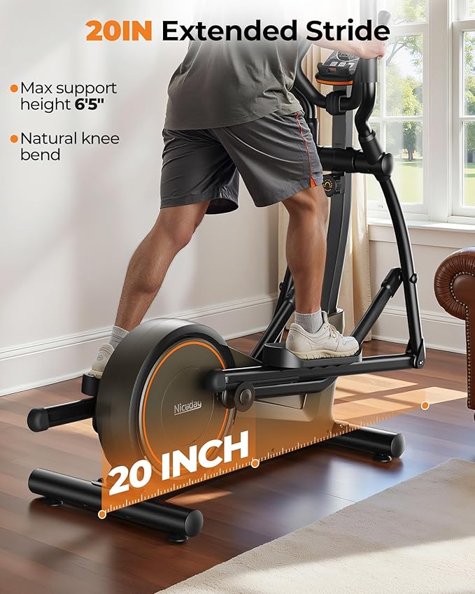 Niceday Elliptical Machine, Elliptical Exercise Machine for Home with Hyper-Quiet Magnetic Driving System, Elliptical Trainer with 15.5IN & 20IN Stride, 16 Resistance Levels, 500LBS Loading Capacity