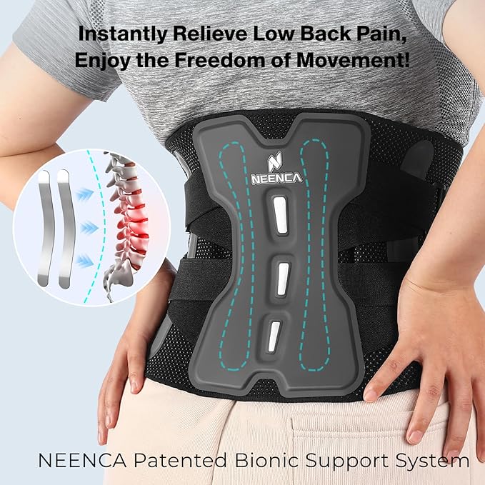NEENCA Back Brace for Lower Back Pain Relief with Bionic Support System, Adjustable Lumbar Support Belt for Men & Women with Lumbar Pad, Soft Breathable Mesh for Herniated Disc, Sciatica, Scoliosis...