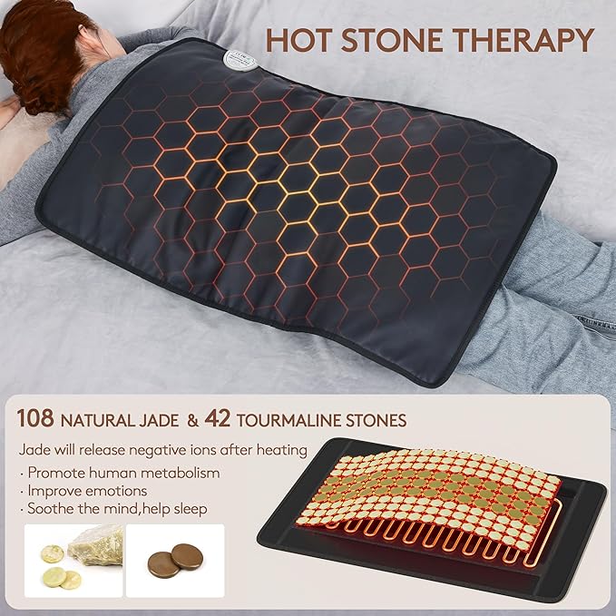 UTK Far Infrared Heating Pad for Back, 5X Pain Relief for Waist, Abdomen, Thigh, Hip, Hot to 159℉, FSA-HSA Eligible, Natural Jade & Tourmaline, Auto Shut Off, 21" x 31'' Large Size, Gift for Women Men