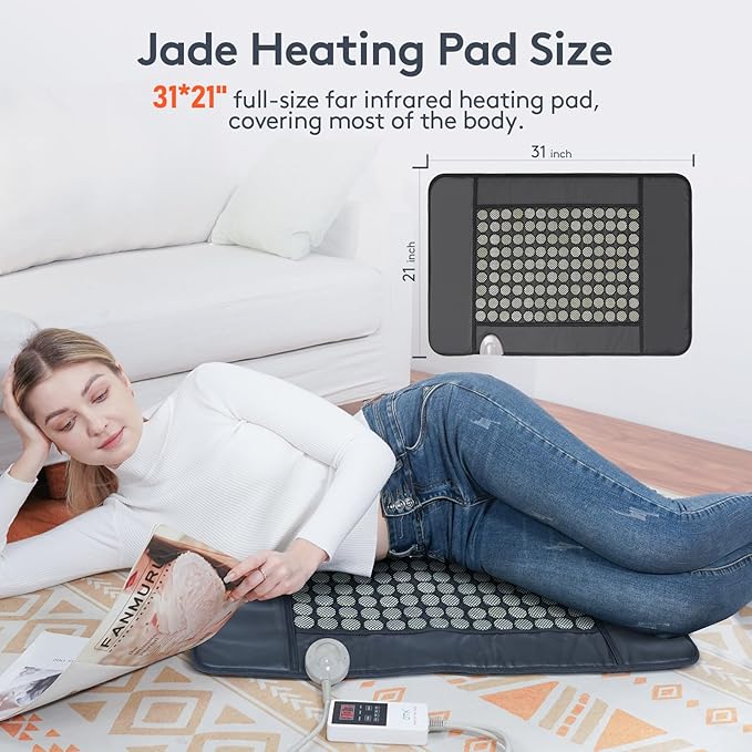 UTK Far Infrared Heating Pad for Back, 5X Deeper Pain Relief, 126 Natural Pure Jade Heating Pad, FSA-HSA Eligible, Gift for Women Men, Hotter to 159℉, 16 Timers Auto-Off, Memory Function, 31"x 21"
