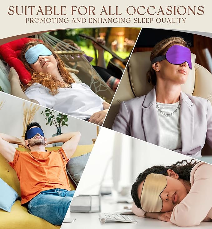 HiRui Silk Sleep Mask, 100% Natural Mulberry Silk of Double-Sided & Inner-Filling, Ultra-Smooth Soft, Adjustable Strap, Blocks Light for Night Sleeping, Travel, Office Naps (Black)