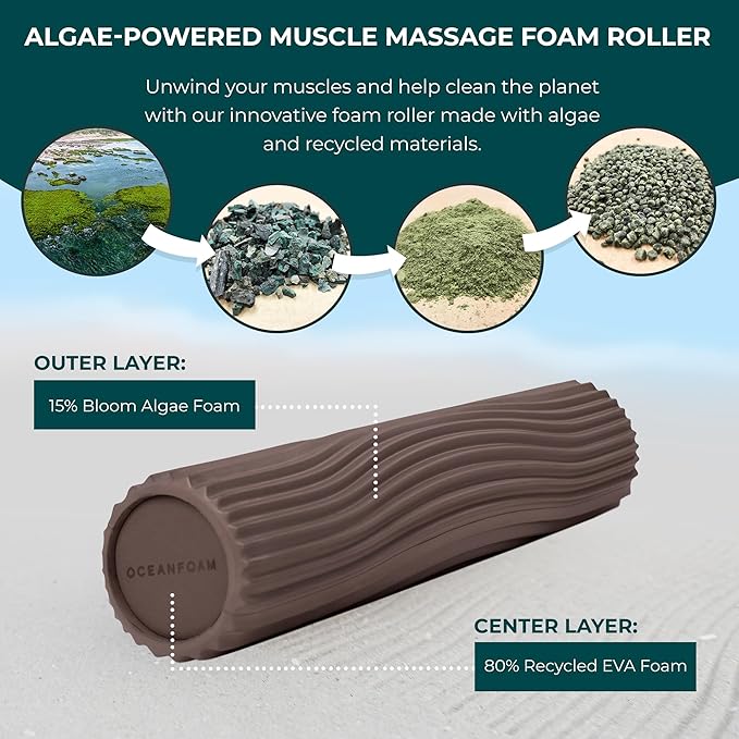 Oceanfoam Tidal Roller - Espresso - Muscle Massage Foam Roller for Back Pain & Stretching - Firm and Ergonomic Wide Wave Textured - Yoga, Athletics, & Wellness - Full Size, 20" x 5"