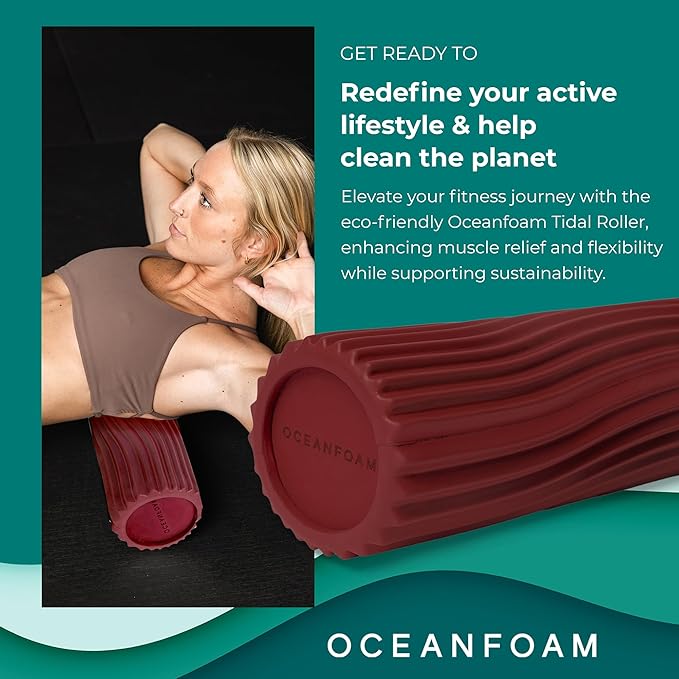 Oceanfoam Tidal Roller - Maroon - Muscle Massage Foam Roller for Back Pain & Stretching - Firm and Ergonomic Wide Wave Textured - Yoga, Athletics, & Wellness - Full Size, 20" x 5"