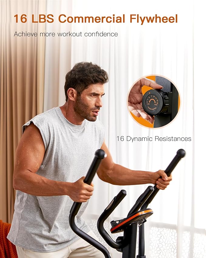 Niceday Elliptical Exercise Machine, Elliptical Machine for Home, Magnetic Elliptical Trainer with 15.5IN-19IN Stride, 16 Resistance Levels, 400LBS Loading Capacity, Support Kinomap APP