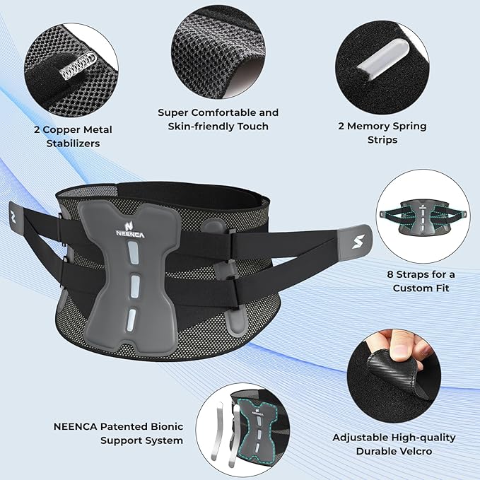 NEENCA Back Brace for Lower Back Pain Relief with Bionic Support System, Adjustable Lumbar Support Belt for Men & Women with Lumbar Pad, Soft Breathable Mesh for Herniated Disc, Sciatica, Scoliosis...