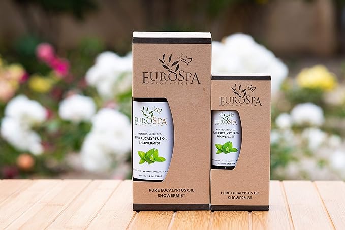 EuroSpa Aromatics Pure Eucalyptus Oil ShowerMist and Steam Room Spray, All-Natural Premium Aromatherapy Essential Oils - Menthol Infused, 2oz