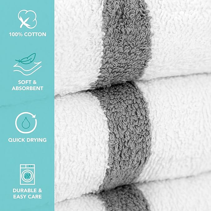 Arkwright White Bath Gym Towel - Case of 60 - Bulk 100% Cotton Soft Quick Dry Sweat Absorbent Hotel Quality Towels for Workout, Bathroom, Spa, Pool, 22 x 44 in, Grey