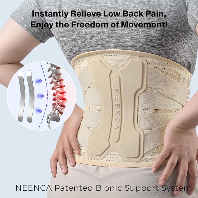 NEENCA Back Brace for Lower Back Pain Relief with Bionic Support System, Lumbar Support Belt for Women&Men with Lumbar Pad, Soft Breathable 3D Knit Fabric for Herniated Disc, Sciatica, Scoliosis...