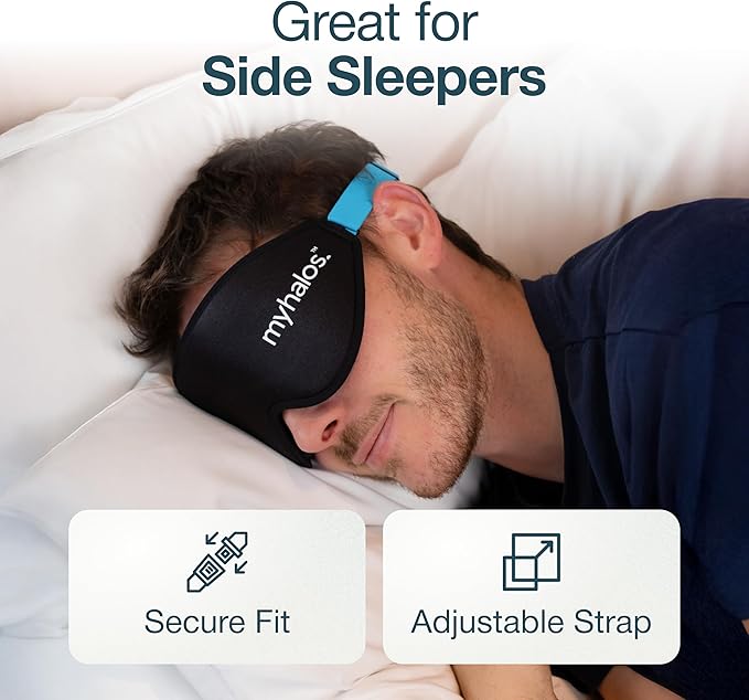 MyHalos® Sleep Masks - Eye Masks for Sleep - 100% Blackout Sleeping Masks for Women, Men & Side Sleepers - 3D Sleeping Eye Masks for Zero Pressure - Award Winning Design, Eyelash Friendly & Breathable